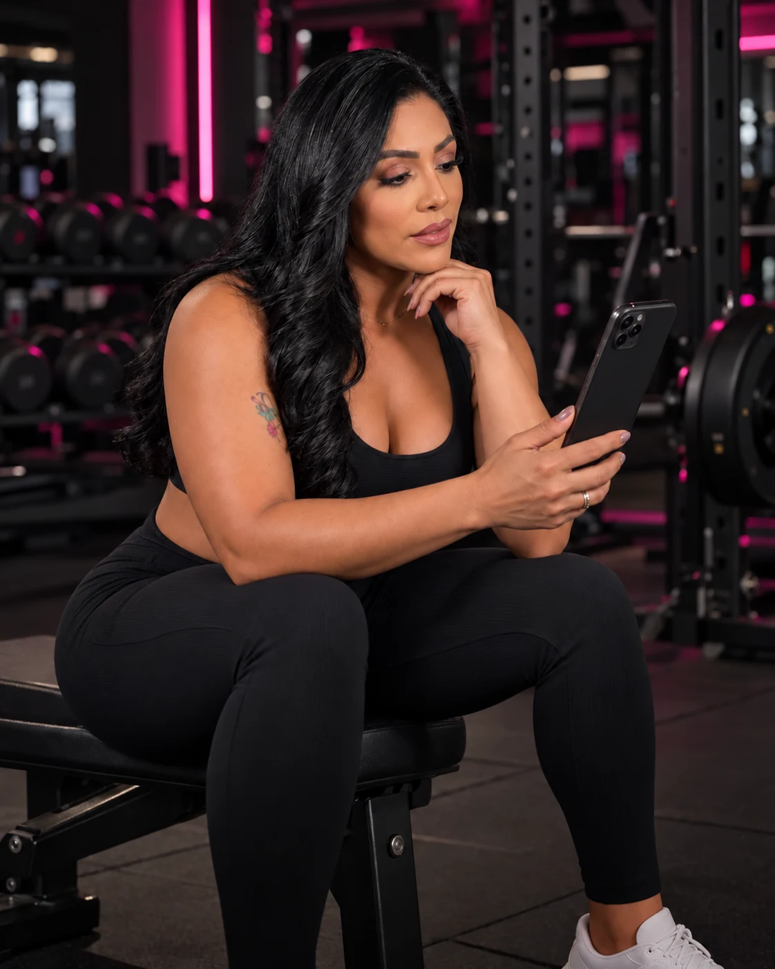 Cris analisando um treino pelo celular durante a consultoria online